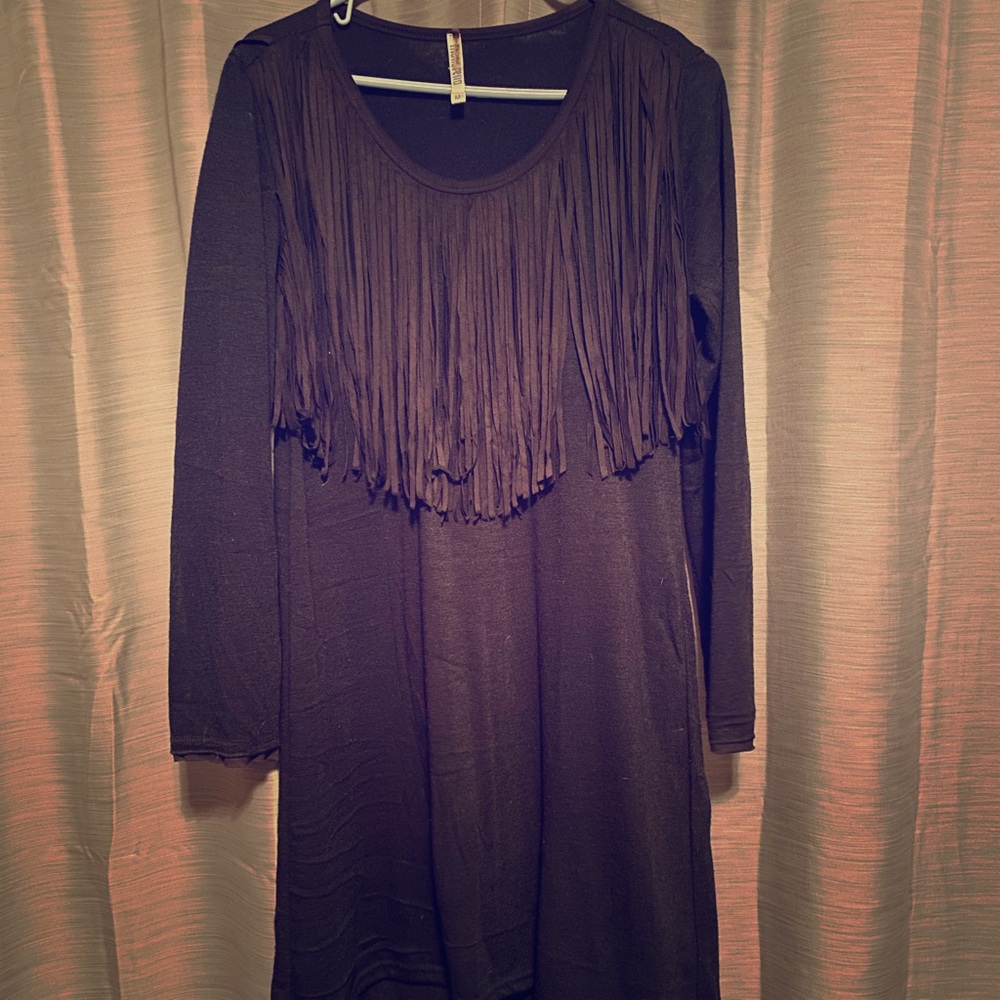 Monoreno Black Fringe Dress